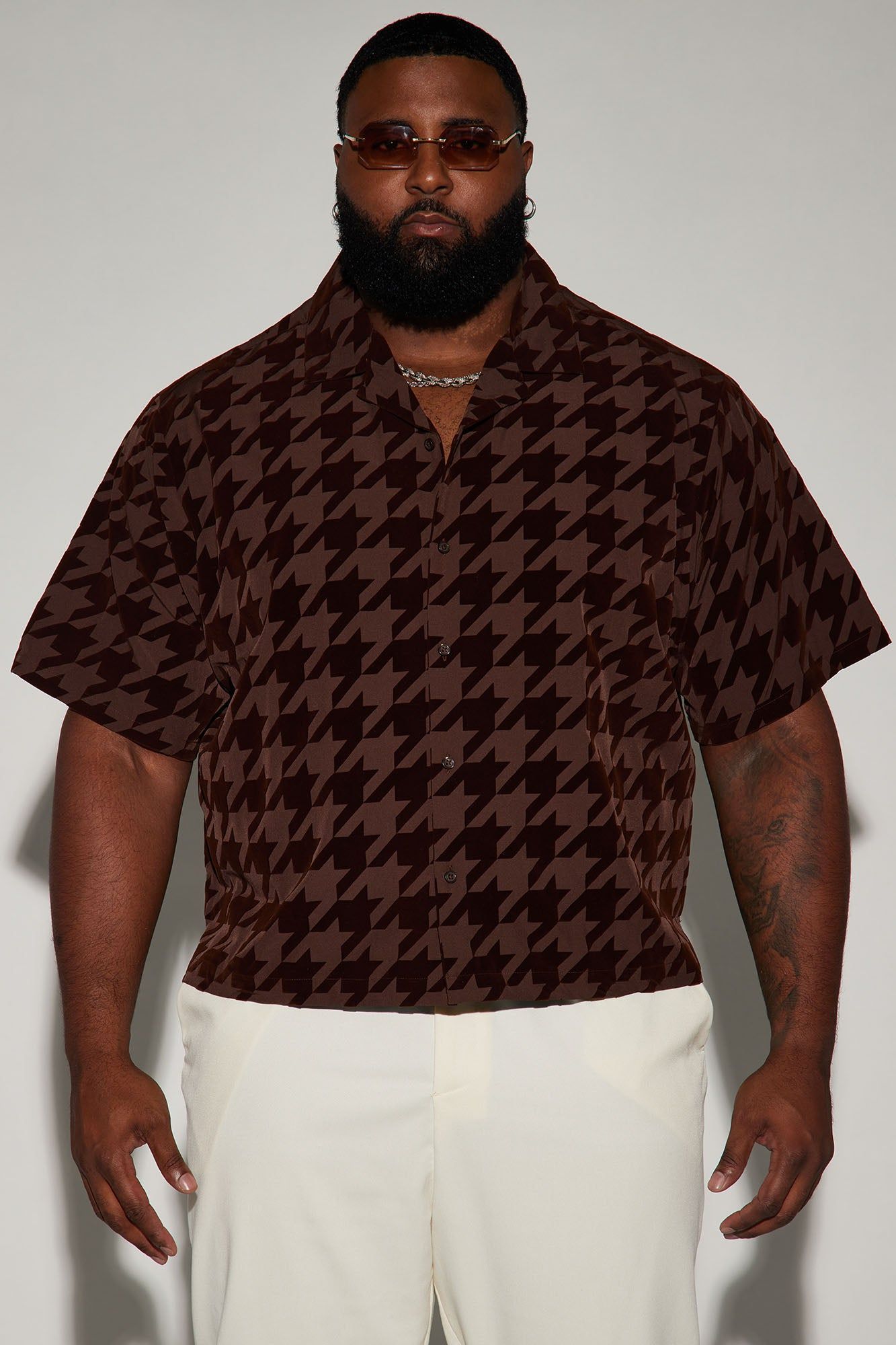 Textured Houndstooth Button Up Shirt - Brown sold by Fashion Nova product image thumbnail 4