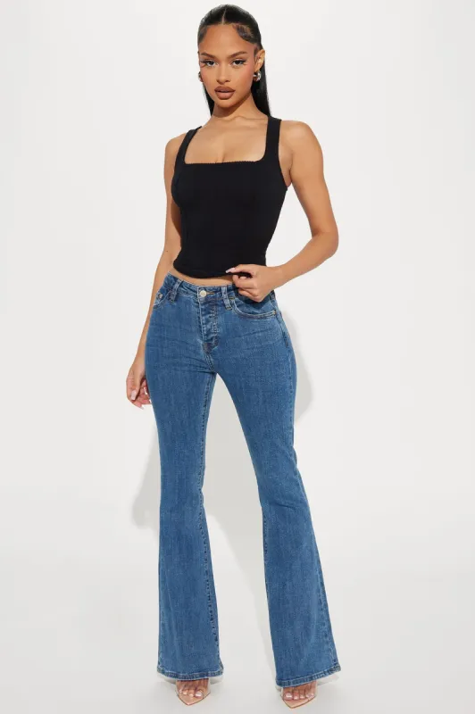 Saw The Signs Stretch Bootcut Jeans - Medium Wash sold by Fashion Nova