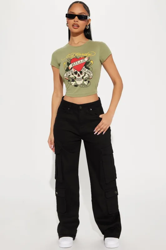 Crazy About You Wide Leg Cargo Pant - Black sold by Fashion Nova