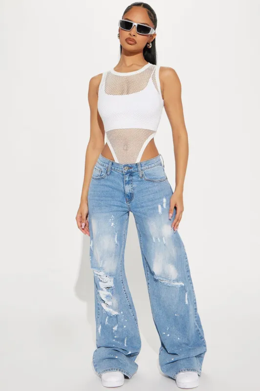 Point Of Interest Ripped Baggy Jeans - Medium Wash sold by Fashion Nova