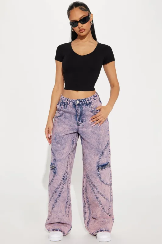 In Your Lane Acid Wash Baggy Jeans - Pink sold by Fashion Nova