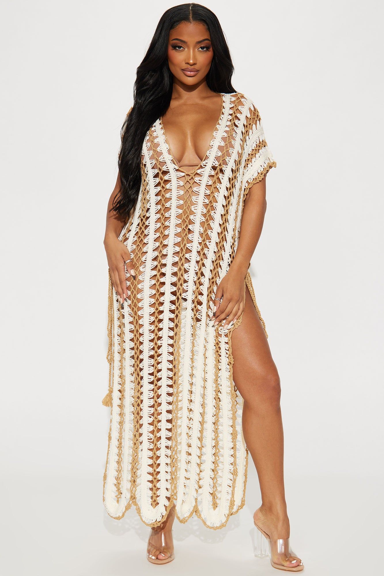 Ellie Crochet Cover Up Dress - White/combo sold by Fashion Nova