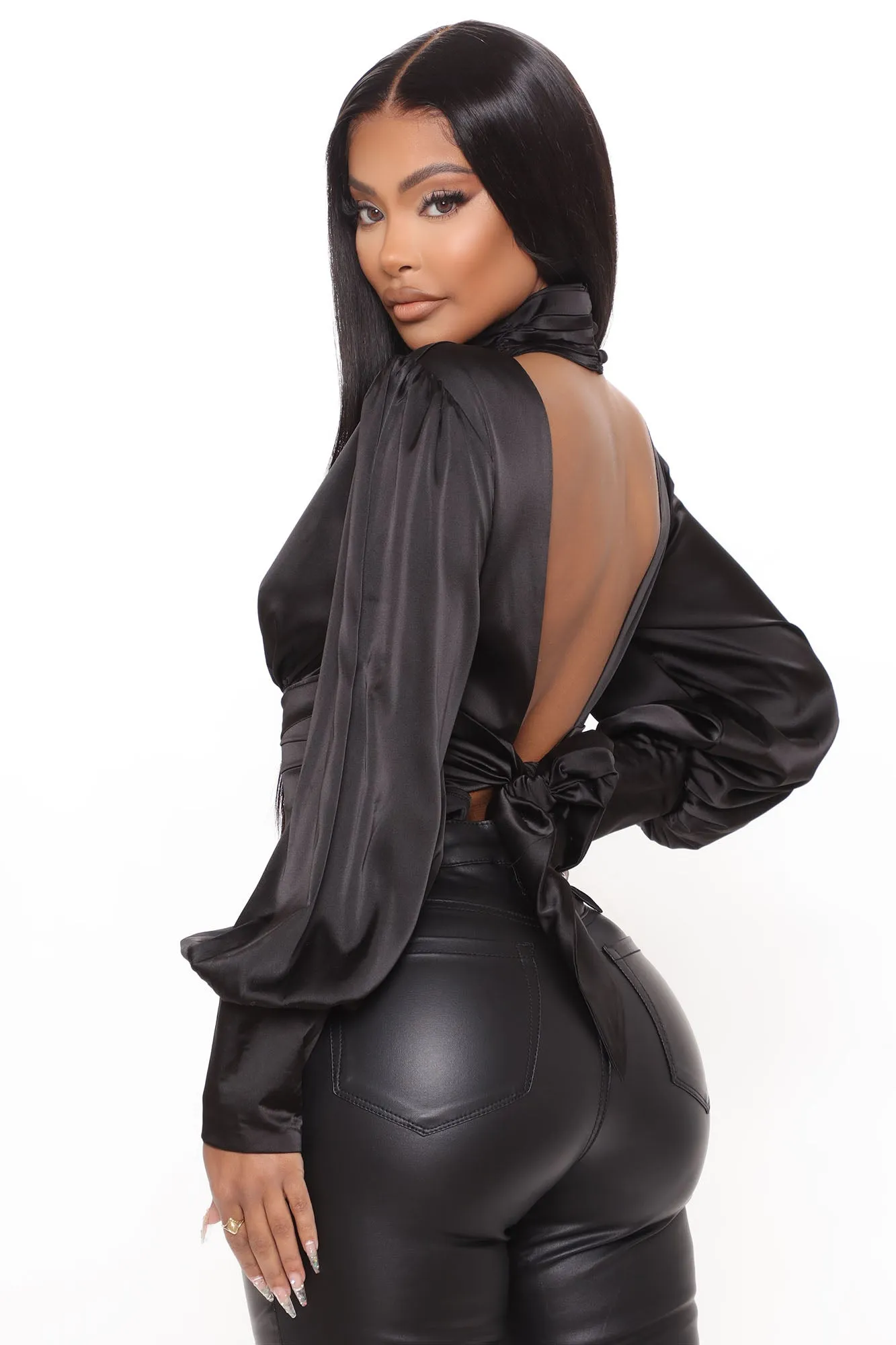 No Secrets Kept Satin Bodysuit - Black sold by Fashion Nova product image thumbnail 4