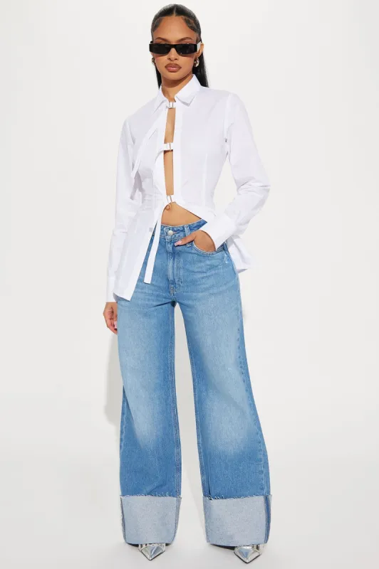 Jeanine Cuffed Wide Leg Jeans - Medium Wash sold by Fashion Nova