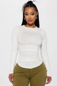 Raven Ruched Top - Off White sold by Fashion Nova