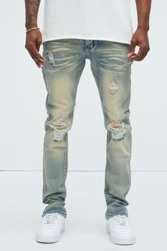 Get With Me Ripped Stacked Skinny Jeans - Vintage Wash made by Fashion Nova