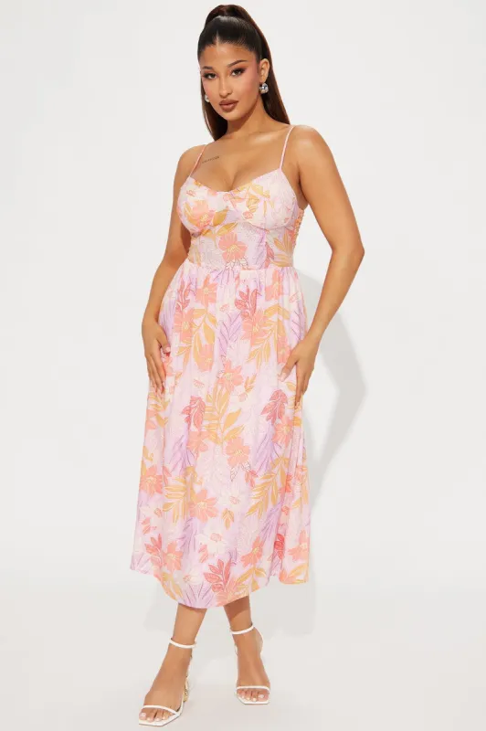 Lily Tropical Midi Dress - Pink/combo sold by Fashion Nova