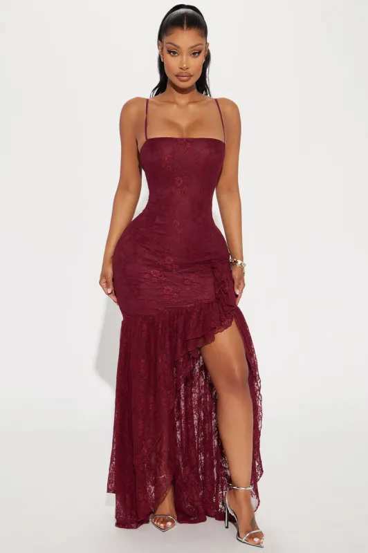 Liliana Lace Maxi Dress - Wine sold by Fashion Nova