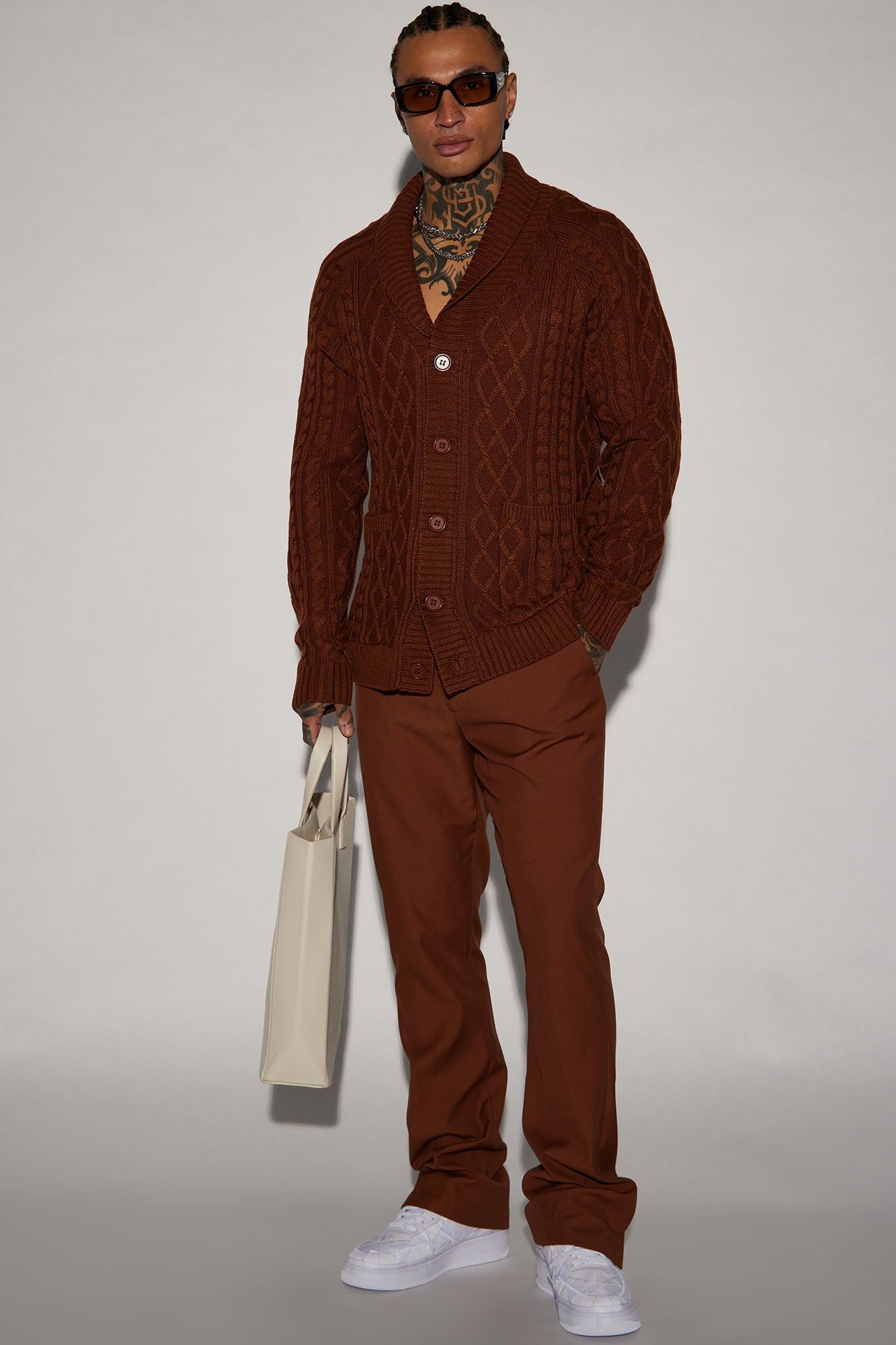 On Occasion Cable Knit Cardigan - Chocolate sold by Fashion Nova product image thumbnail 2