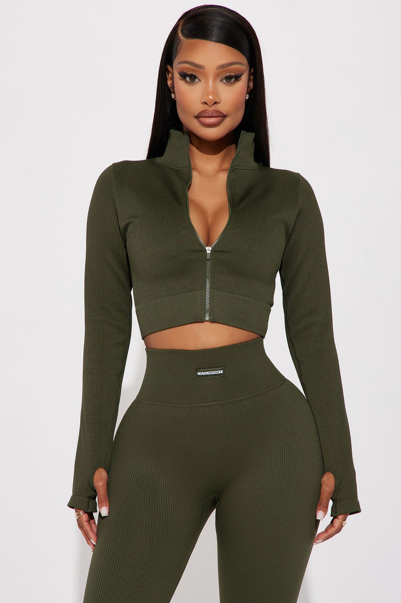 Effortless Ribbed Jacket - Olive sold by Fashion Nova