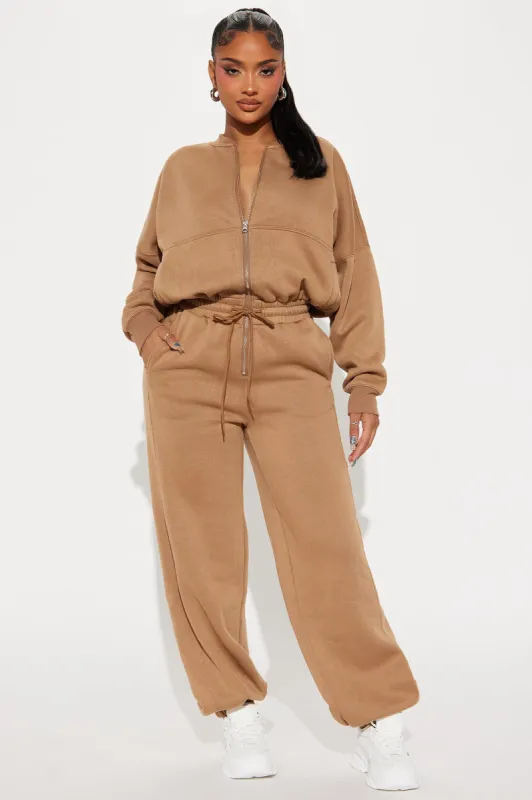 Been Going On Jogger Jumpsuit  - Taupe sold by Fashion Nova