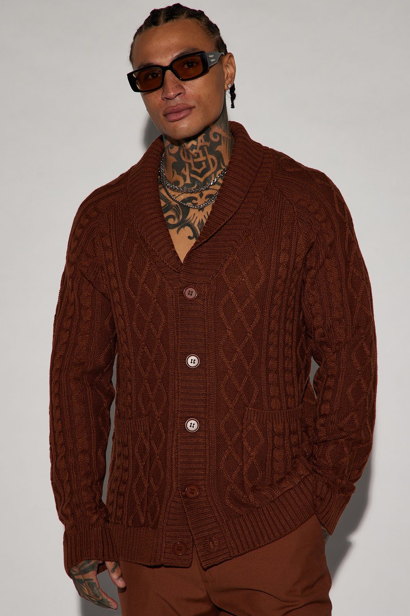 On Occasion Cable Knit Cardigan - Chocolate sold by Fashion Nova