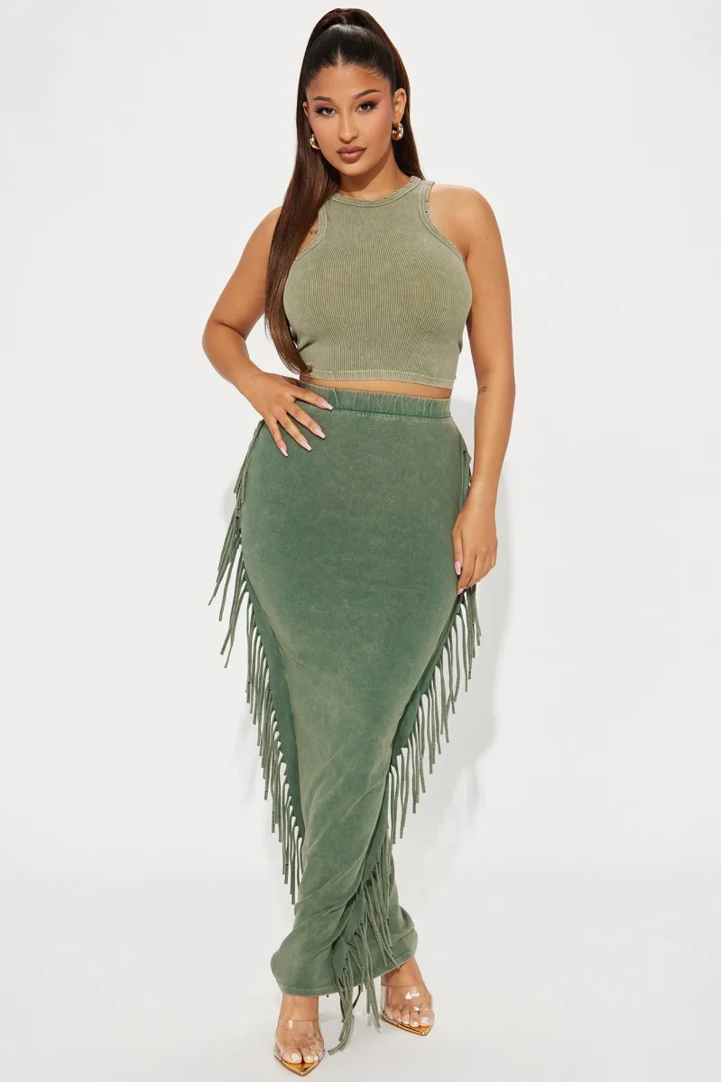 Sahara Mineral Wash Maxi Skirt - Olive | Parallel