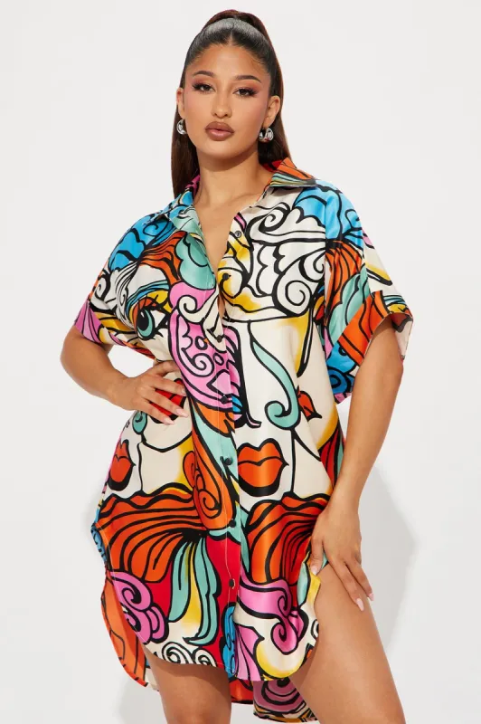Dakota Portrait Mini Shirt Dress - Multi Color sold by Fashion Nova