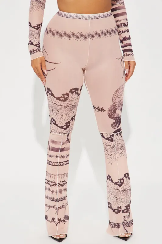 Kiss Me Goodbye Mesh Flare Pant - Tan sold by Fashion Nova