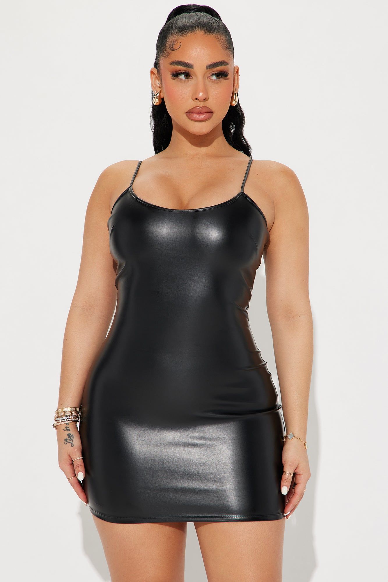 Too Hot Faux Leather Mini Dress - Black sold by Fashion Nova