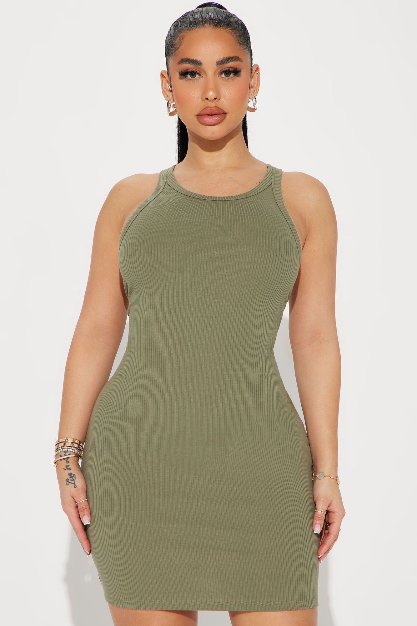 Danielle Ribbed Mini Dress - Olive sold by Fashion Nova product image thumbnail 2