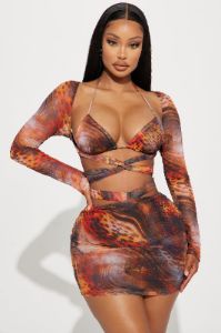 Watch Me Go Mesh Mini Dress Set - Orange/combo sold by Fashion Nova