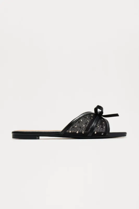 Kaylena Rhinestone Bow Sandals - Black sold by Fashion Nova