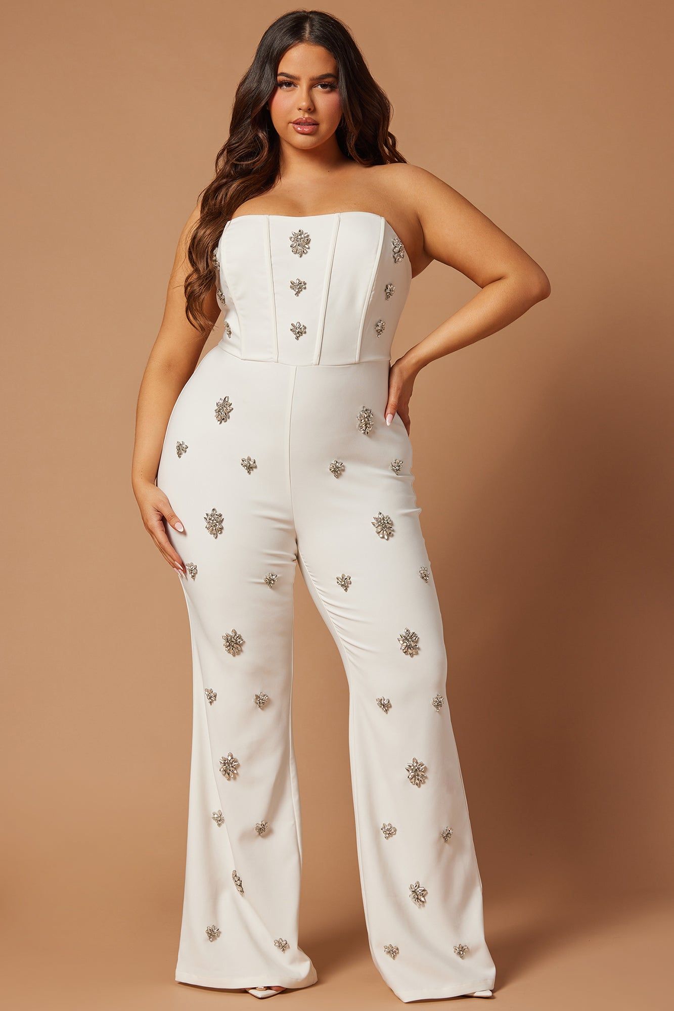 Leandra Embellished Flare Jumpsuit - White sold by Fashion Nova product image thumbnail 5