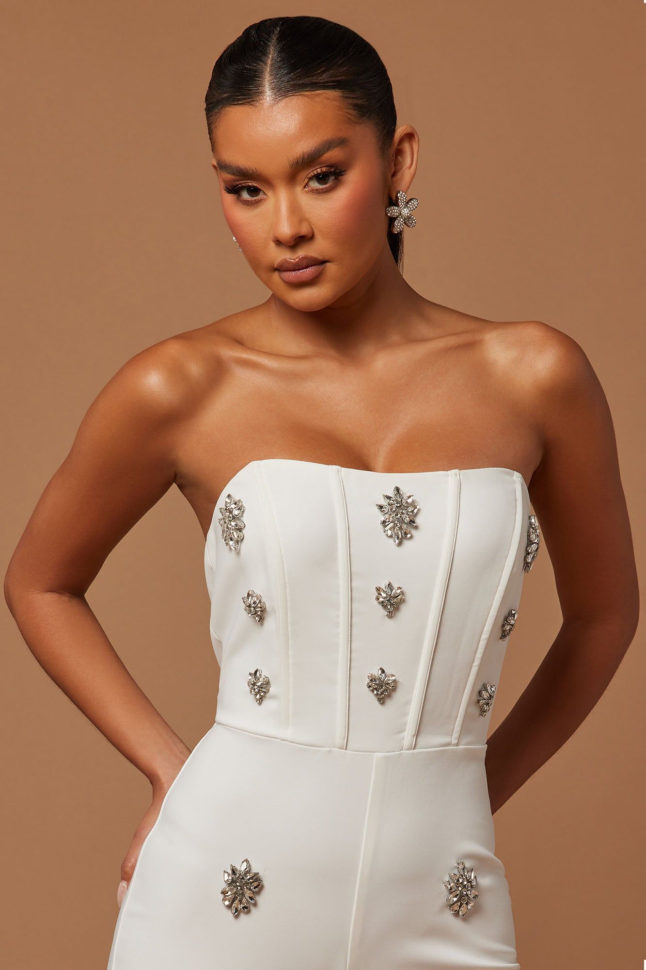 Leandra Embellished Flare Jumpsuit - White sold by Fashion Nova product image thumbnail 2