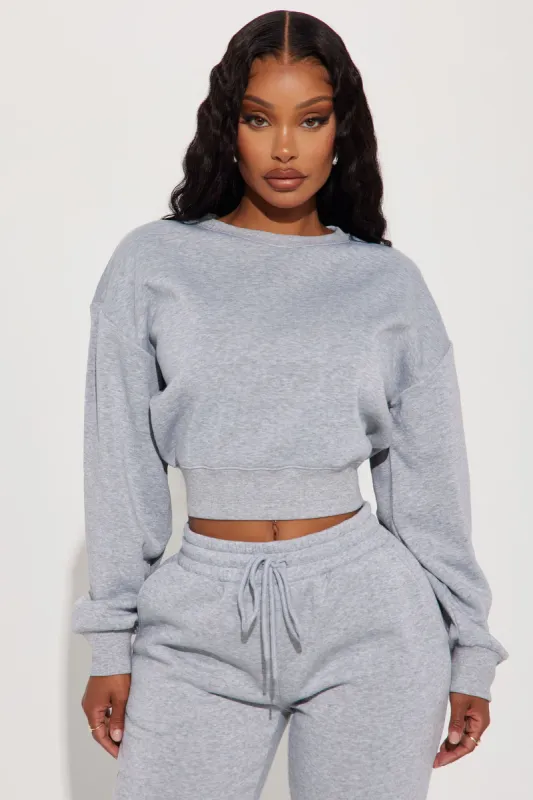 Candice Lounge Crew Neck - Heather Grey sold by Fashion Nova