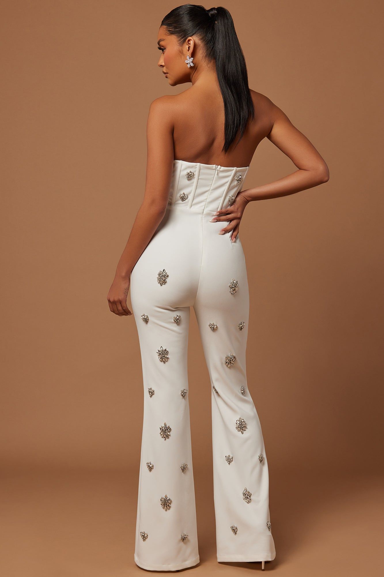 Leandra Embellished Flare Jumpsuit - White sold by Fashion Nova product image thumbnail 4