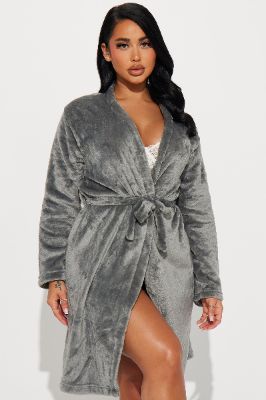 Lazy Days In Bed Plush PJ Robe - Grey sold by Fashion Nova