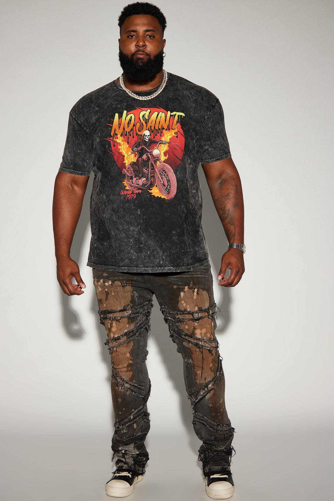 Upright Fray Stacked Skinny Flare Jeans - Black Wash sold by Fashion Nova product image thumbnail 6