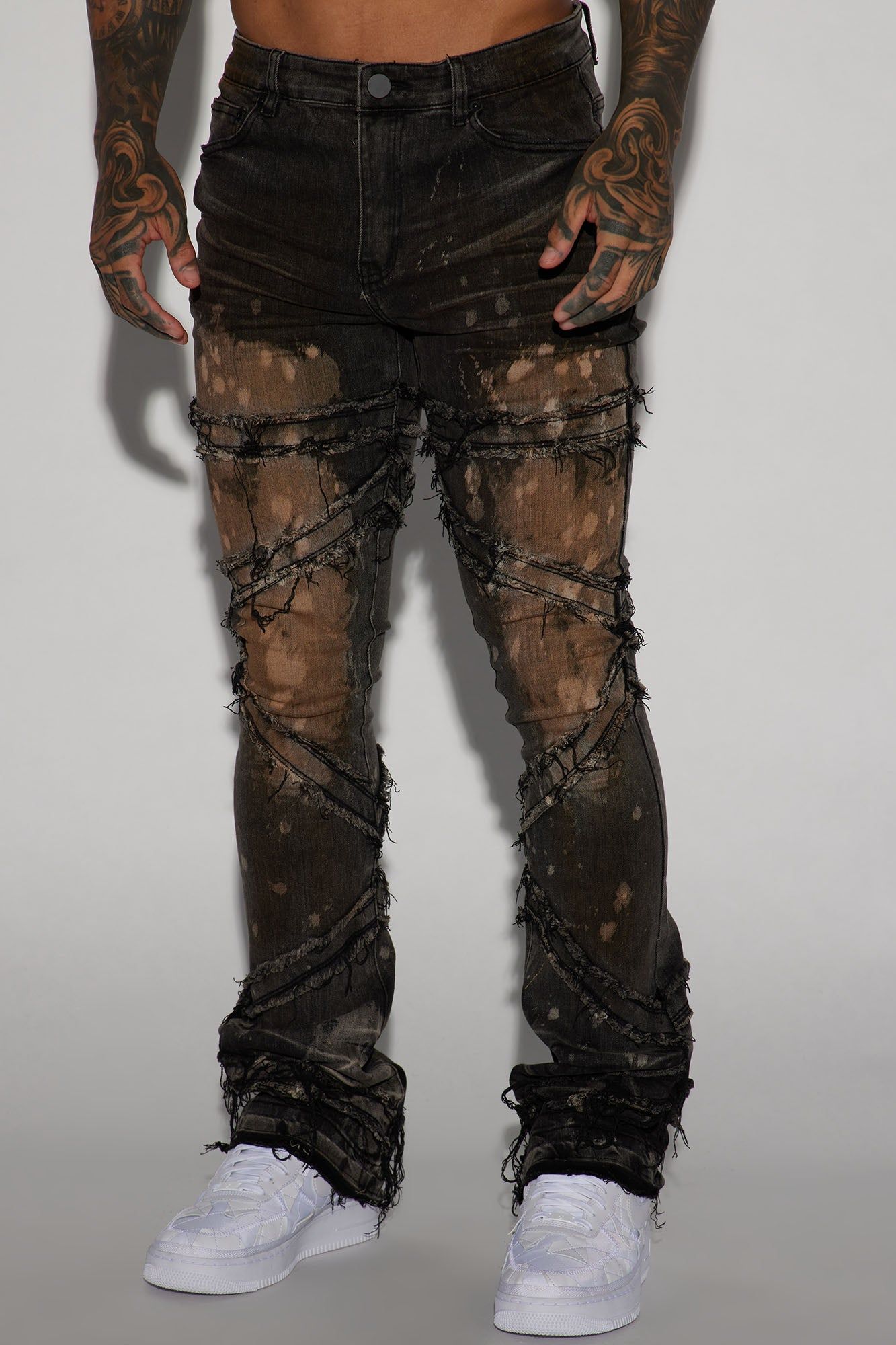 Upright Fray Stacked Skinny Flare Jeans - Black Wash sold by Fashion Nova product image thumbnail 4