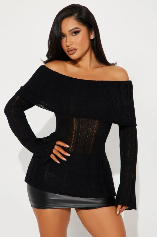 Divine Energy Off Shoulder Sweater - Black sold by Fashion Nova