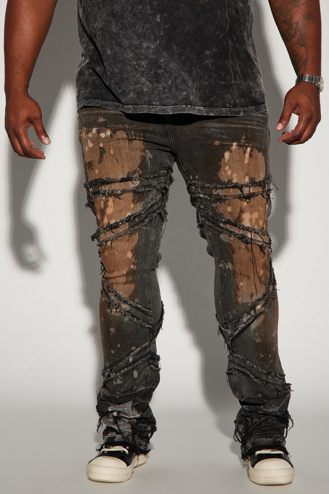 Upright Fray Stacked Skinny Flare Jeans - Black Wash sold by Fashion Nova product image thumbnail 2