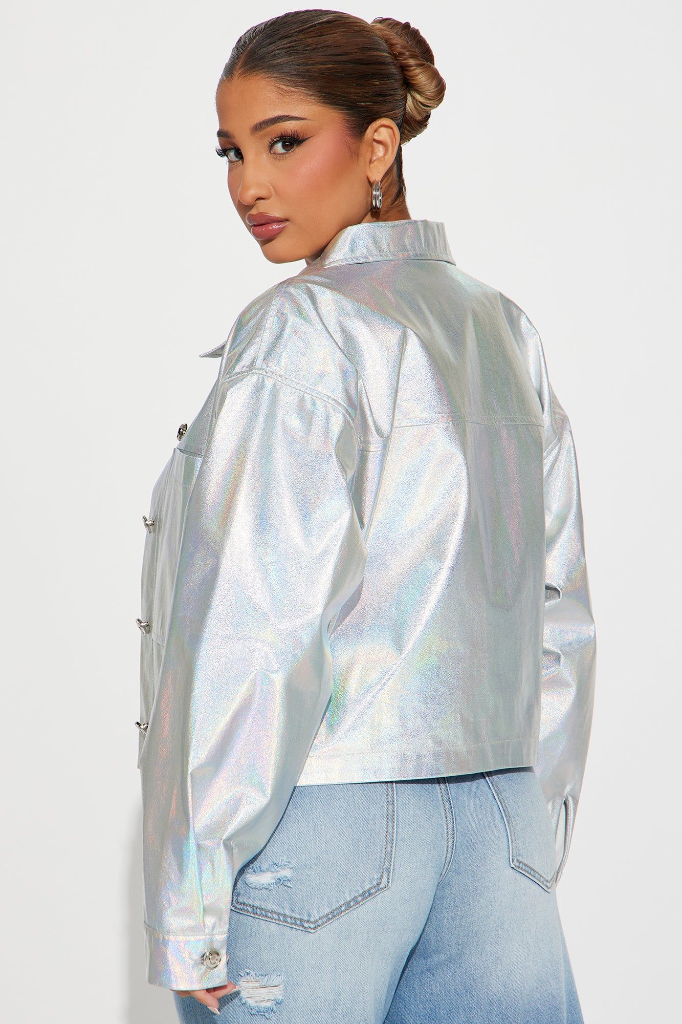 Harlow Holographic Jacket - Silver sold by Fashion Nova product image thumbnail 3
