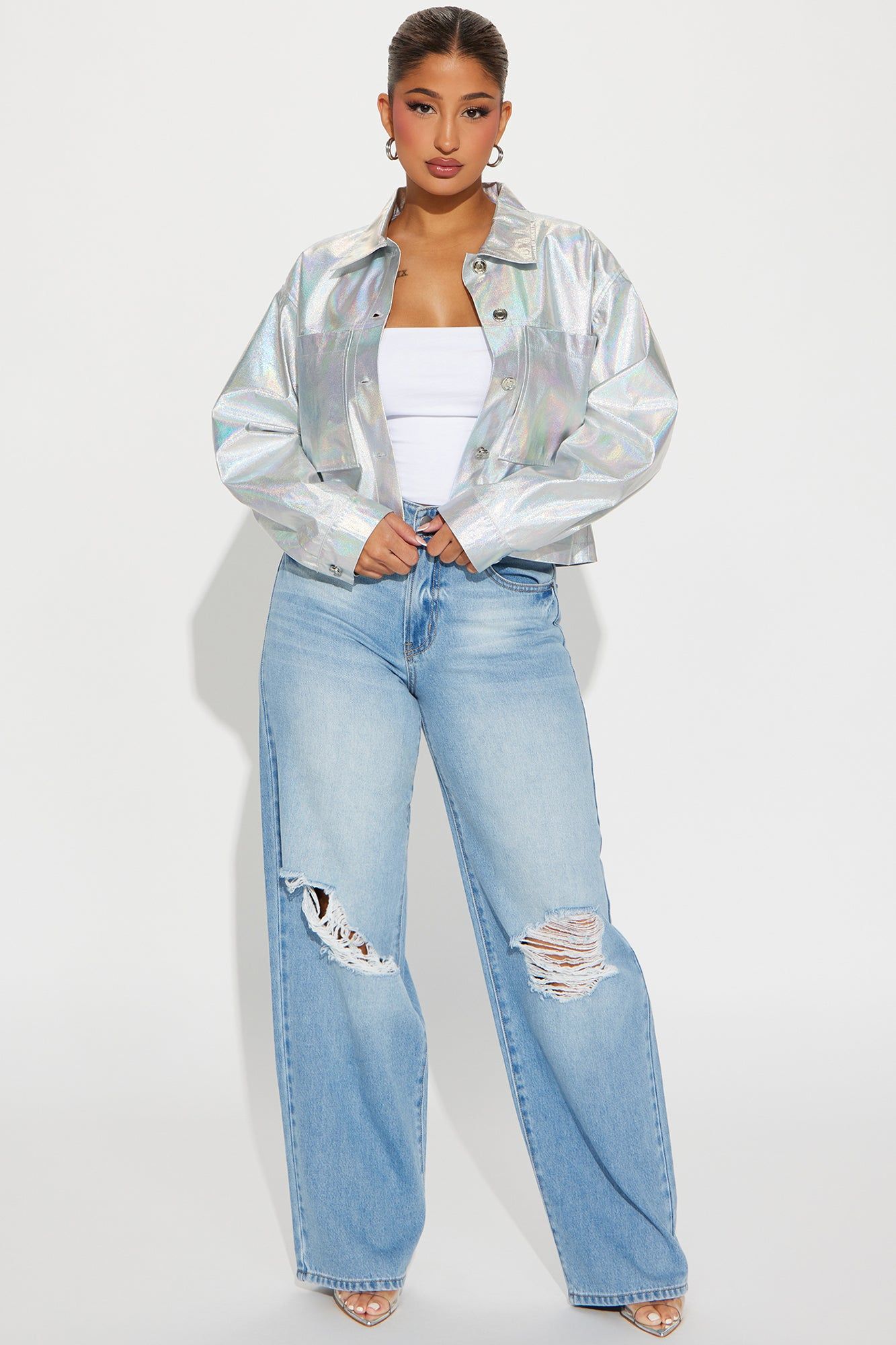Harlow Holographic Jacket - Silver sold by Fashion Nova product image thumbnail 2