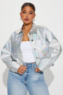 Harlow Holographic Jacket - Silver sold by Fashion Nova