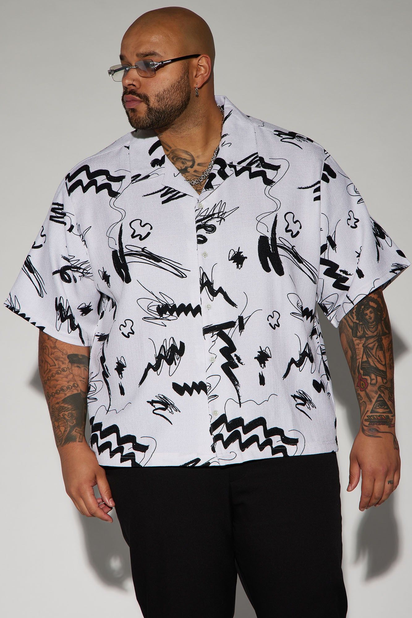 Zig Button Up Shirt - Cream/combo sold by Fashion Nova product image thumbnail 4