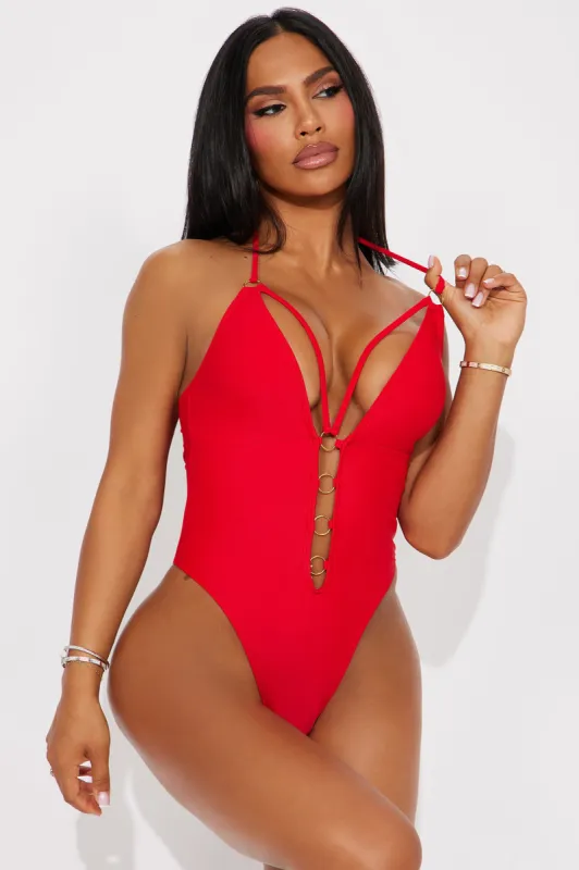 Tiana Halter 1 Piece Swimsuit - Red sold by Fashion Nova