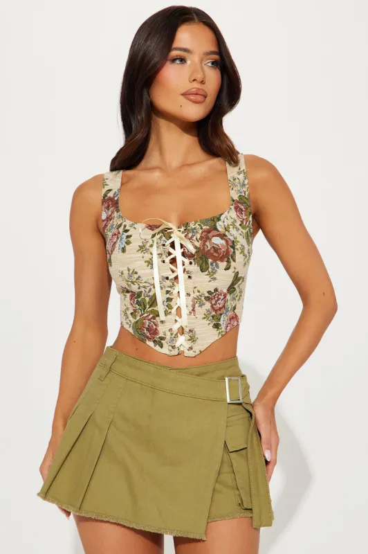 Come Around Jacquard Corset Top - Taupe/combo sold by Fashion Nova