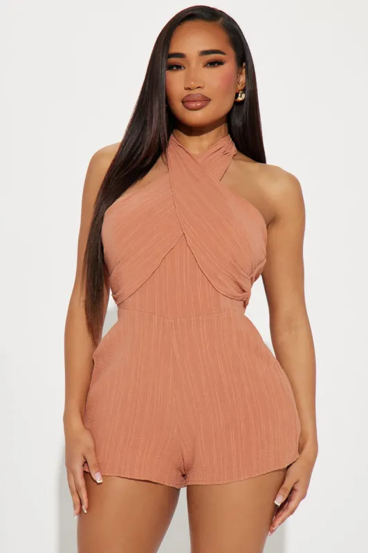 Keep Making Moves Romper - Rust sold by Fashion Nova