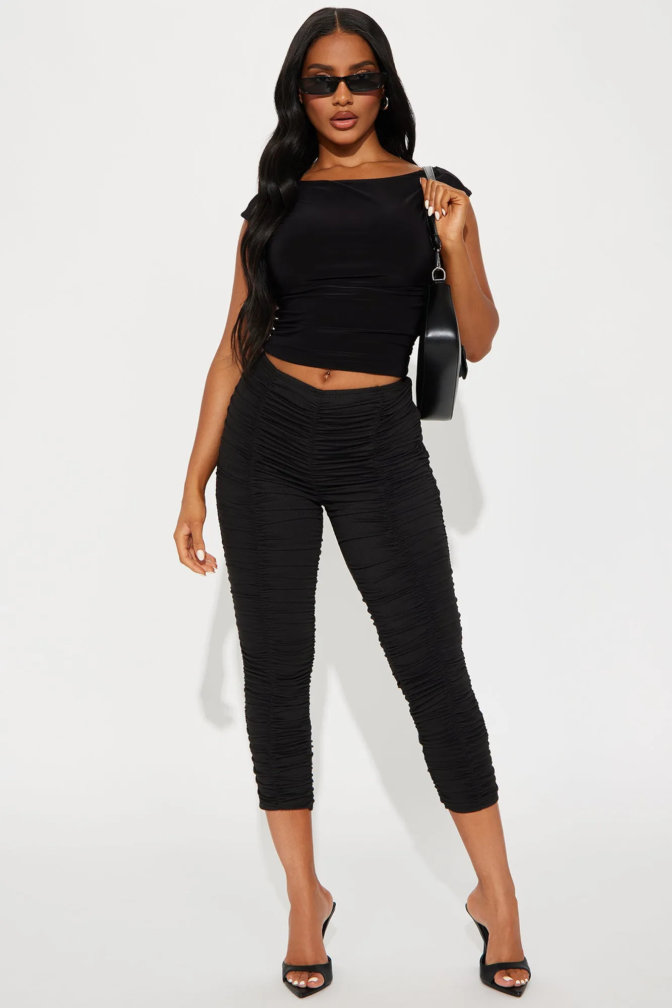Take What's Yours Ruched Capri Legging - Black sold by Fashion Nova