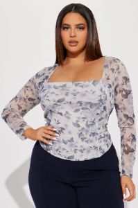 Odette Mesh Top - Grey/combo sold by Fashion Nova