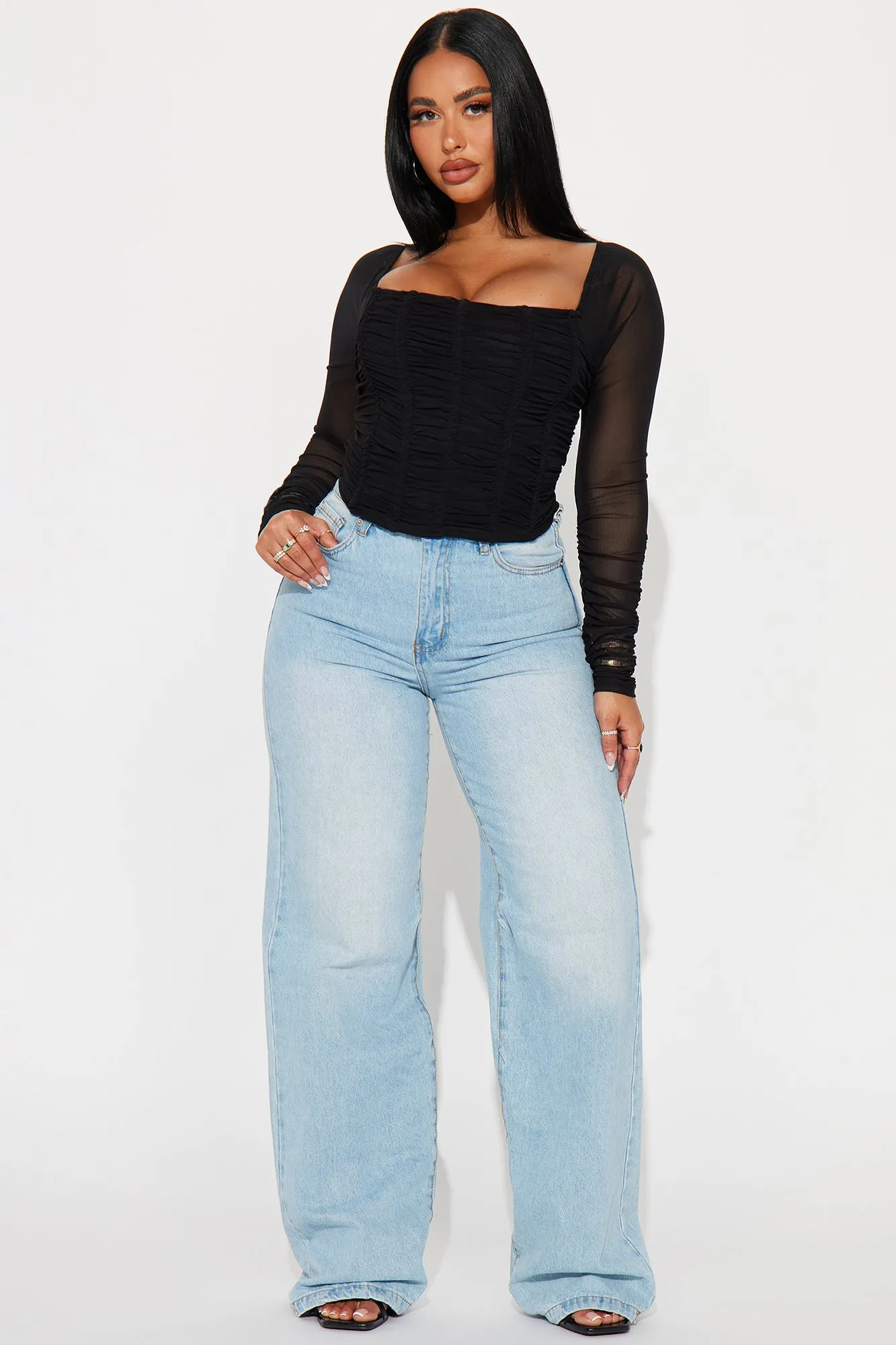 Kandice Ruched Mesh Top - Black/combo sold by Fashion Nova product image thumbnail 2