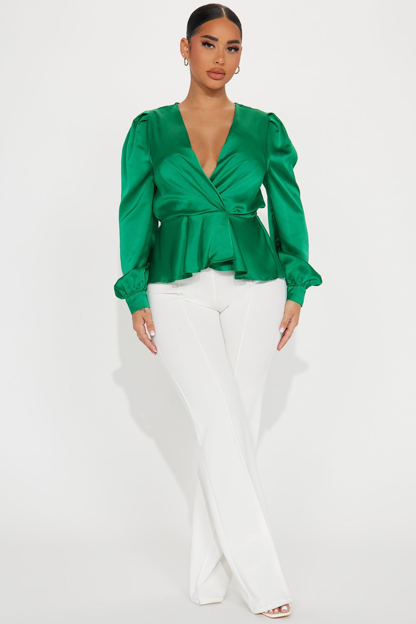 Linda Satin Blouse Top - Green sold by Fashion Nova product image thumbnail 2