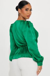 Linda Satin Blouse Top - Green sold by Fashion Nova