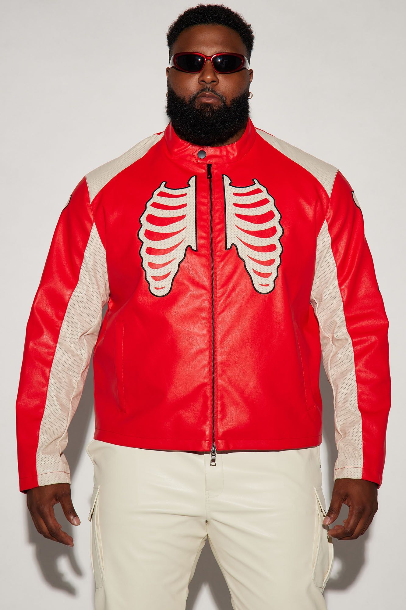 Bones Faux Leather Motocross Jacket - Red sold by Fashion Nova product image thumbnail 4