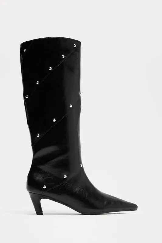 Keely Studded Kitten Heel Boots - Black sold by Fashion Nova