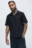 Ethel Textured Knit Johnny Collar Shirt - Black sold by Fashion Nova