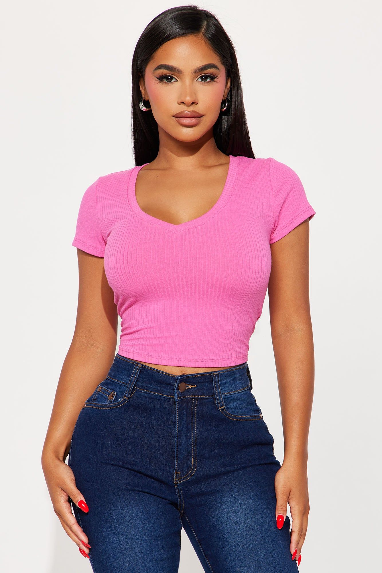 Sade Ribbed Crew Neck Top - Fuchsia sold by Fashion Nova