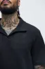 Ethel Textured Knit Johnny Collar Shirt - Black sold by Fashion Nova