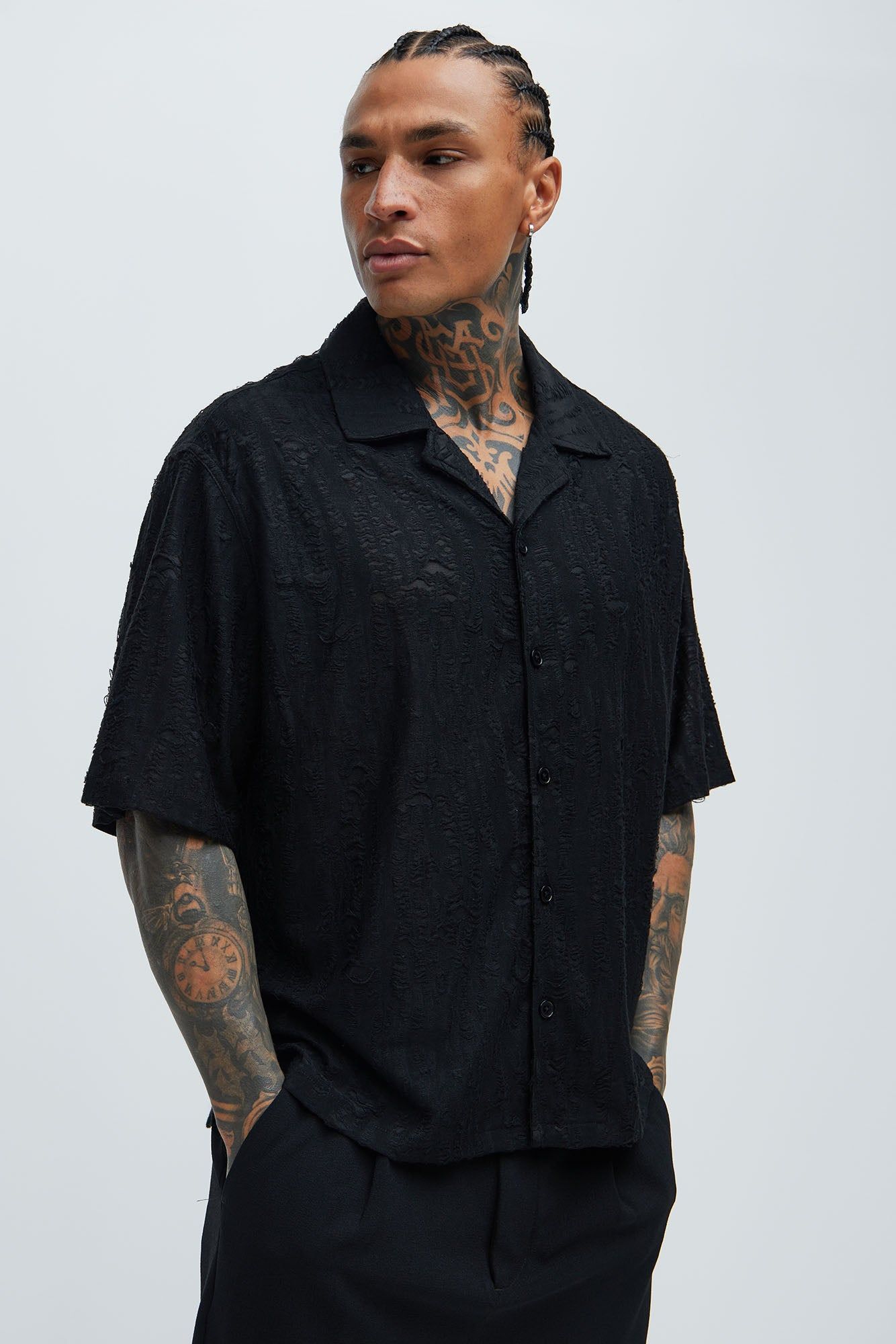 Lynx Textured Shirt - Black sold by Fashion Nova